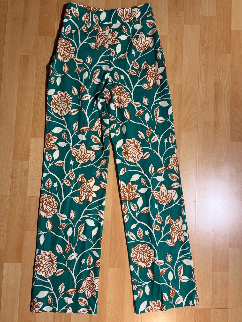 Sezane Baptisto Teal Cream Floral Linen Cotton Wide Leg Pant 6 - Picture 10 of 16